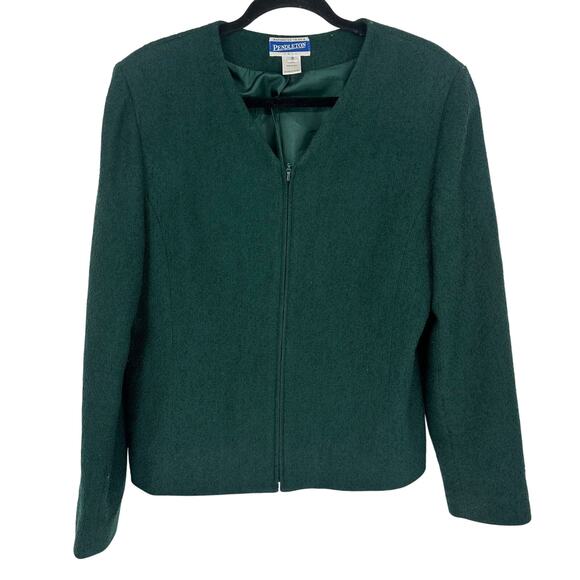 Pendleton Green Wool Blend Blazer V-Neck Zipper Closure Holidays Office 10 Tall - Picture 1 of 8